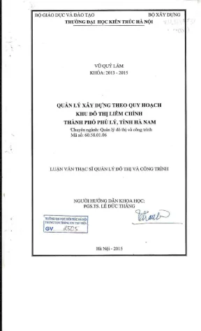 Quản lý xây dựng theo quy hoạch khu đô thị liêm chính thành phố phủ lý tỉnh hà nam