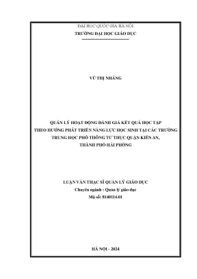 Quản lý hoạt động đánh giá kết quả học tập theo hướng phát triển năng lực học sinh tại các trường thpt tư thục quận kiến an thành phố hải phòng