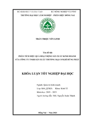 Phân tích hiệu quả hđ sản xuất kinh doanh tại công ty tnhh sx tm hùng phát