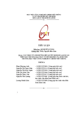 Các nhân tố ảnh hưởng đến quyết định mua quần áo trên sàn thương mại trực tuyến shopee của sinh viên trường học viện công nghệ bưu chính viễn thông
