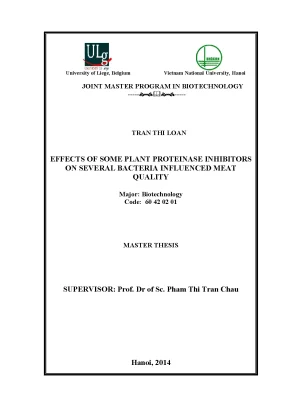 Effects of some plant proteinase inhibitors on several bacteria influenced meat quality nghiên cứu tác dụng của một số chất ức chế proteinase có nguồn gốc protein thực vật đến một số vi khuẩn gây ảnh hưởng chất lượng thịt