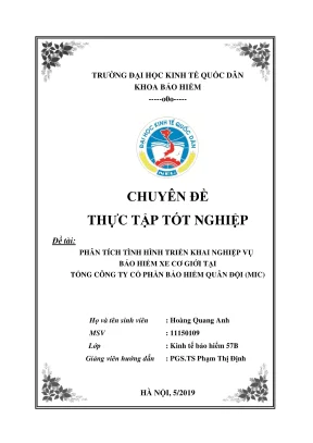 Chuyên đề thực tập tốt nghiệp phân tích tình hình triển khai nghiệp vụ bảo hiểm xe cơ giới tại tổng công ty cổ phần bảo hiểm quân đội mic