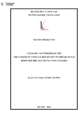 Chăm sóc người bệnh sau mổ chửa ngoài tử cung và một số yếu tố liên quan tại bệnh viện phụ sản trung ương năm 2024
