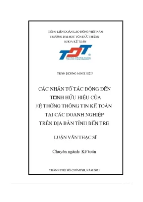 Các nhân tố tác động đến tnh hữu hiệu của hệ thống thông tin kế toán tại các doanh nghiệp trên địa bàn tỉnh bến tr