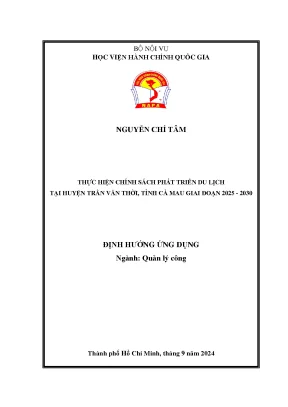 Luận văn thạc sĩ quản lý công thực hiện chính sách phát triển du lịch tại huyện trần văn thời tỉnh cà mau giai đoạn 2025 2030