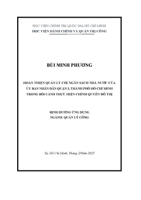 Luận văn thạc sĩ quản lý công hoàn thiện quản lý chi ngân sách nhà nước của ủy ban nhân dân quận 3 tp hồ chí minh trong bối cảnh thực hiện chính quyền đô thị