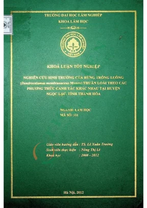 Nghiên cứu sinh trưởng của rừng trồng luồng dendrocalamus membranaceus thuần loài theo các phương thức canh tác khác nhau tại huyện ngọc lặc tỉnh thanh hóa