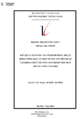 Kết quả chăm sóc người bệnh phấu thuật bong võng mạc và một số yếu tố liên quan tại khoa chấn thương mắt bệnh viện mắt trung ương năm 2024