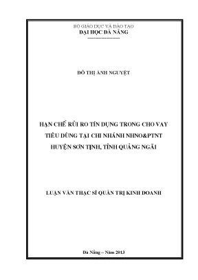 Hạn chế rủi ro tín dụng trong cho vay tiêu dùng tại chi nhánh nhnoptnt huyện sơn tịnh tỉnh quảng ngãi