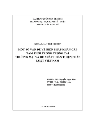Một số vấn đề về biện pháp khẩn cấp r ntạm thời trong trọng tài r nthương mại và đề xuất hoàn thiện pháp r nluật việt nam