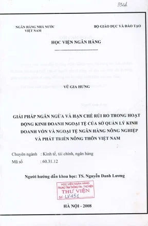Luận văn thạc sĩ tài chính ngân hàng giải pháp ngăn ngừa và hạn chế rủi ro trong hoạt động kinh doanh ngoại tệ của sở quản lý kinh doanh vốn và ngoại tệ của sở quản lý kinh doanh vốn và ngoại tệ ngân hàng nông nghiệp và phát triển nông thôn