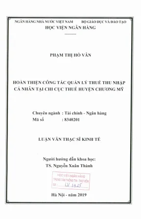 Luận văn thạc sĩ tài chính ngân hàng hoàn thiện công tác quản lý thuế thu nhập cá nhân tại chi cục thuế huyện chương mỹ