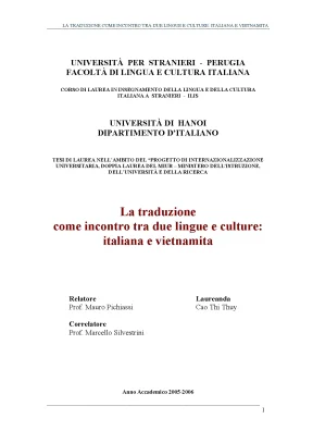 La traduzione come incontro tra due lingue e culture italiana e vietnamita