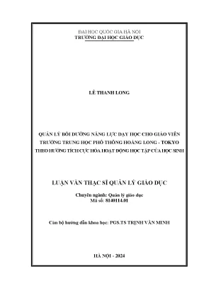 Quản lý bồi dưỡng năng lực dạy học cho giáo viên trường trung học phổ thông hoàng long tokyo theo hướng tích cực hóa hoạt động học tập của học sinh