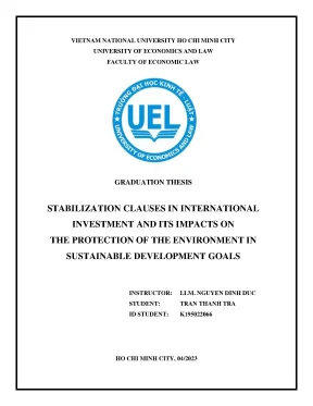 Stabilization clauses in international investment and its impacts on the protection of the environment in sustainable development goals