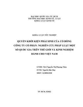 Quyền khởi kiện phái sinh của cổ đông r ncông ty cổ phần nghiên cứu pháp luật một r nsố quốc gia trên thế giới và kinh nghiệm r ndành cho việt nam
