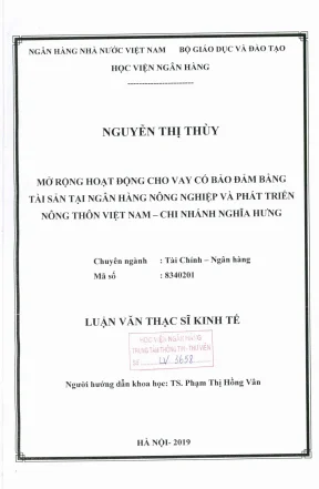 Luận văn thạc sĩ tài chính ngân hàng mở rộng hoạt động cho vay có bảo đảm bằng tài sản tại ngân hàng nông nghiệp và phát triển nông thôn việt nam chi nhánh nghĩa hưng