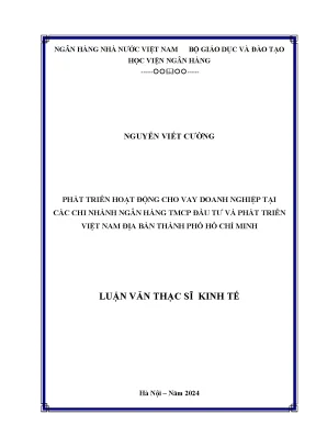 Luận văn thạc sĩ tài chính ngân hàng phát triển hoạt động cho vay doanh nghiệp tại các chi nhánh ngân hàng tmcp đầu tư và phát triển việt nam địa bàn thành phố hồ chí minh