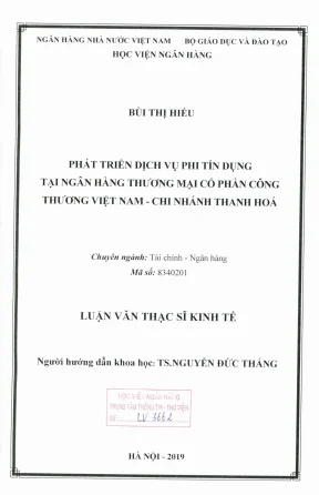 Luận văn thạc sĩ tài chính ngân hàng phát triển dịch vụ phi tín dụng tại ngân hàng thương mại cổ phần công thương việt nam chi nhánh thanh hóa
