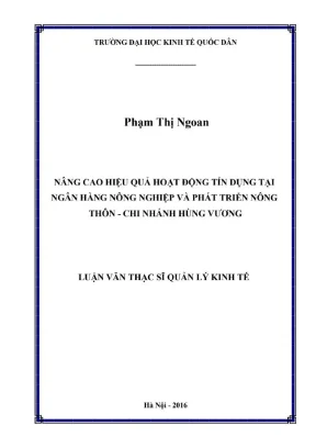 Luận văn thạc sĩ quản lý kinh tế nâng cao hiệu quả hoạt động tín dụng tại ngân hàng nông nghiệp và phát triển nông thôn chi nhánh hùng vương
