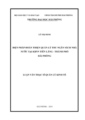 Luận văn thạc sĩ quản lý kinh tế biện pháp hoàn thiện quản lý thu ngân sách nhà nước tại kbnn tiên lãng thành phố hải phòng