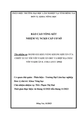 Đánh giá khả năng kháng khuẩn của chiết xuất tỏi với vi khuẩn ort và diệp hạ châu với vi khuản e coli atcc 25922
