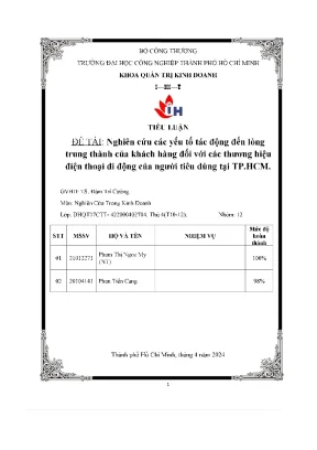 Tác động đến lòng trung thành của khách hàng đối với các thương hiệu điện thoại di động của người tiêu dùng tại tp