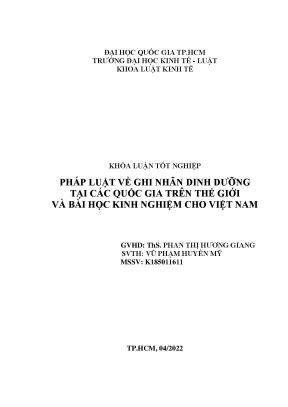 Pháp luật về ghi nhãn dinh dưỡng r ntại các quốc gia trên thế giới r nvà bài học kinh nghiệm cho việt nam