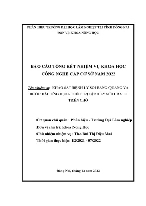 Khảo sát bệnh lý sỏi bàng quang và bước đầu ứng dụng điều trị bệnh sỏi urate trên chó