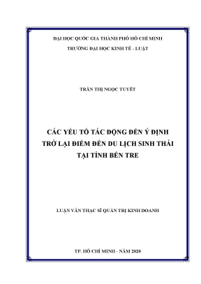 Các yếu tố tác động đến ý định trở lại điểm đến du lịch sinh thái tại tỉnh bến tre