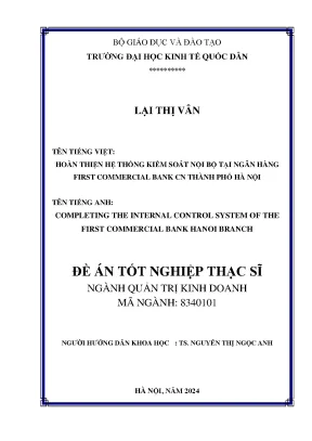 Hoàn thiện hệ thống kiểm soát nội bộ tại ngân hàng first commercial bank cn thành phố hà nội
