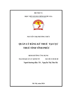 Quản lý đăng ký thuế tại cục thuế tỉnh vĩnh phúc