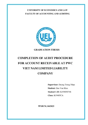 Completion of audit procedure r nfor account receivable at pwc r nviet nam limited liability r ncompany