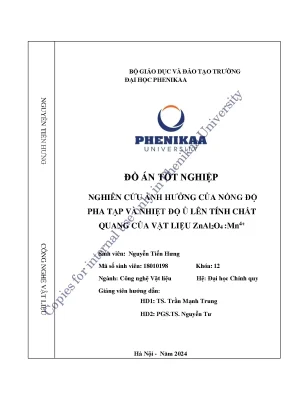 Nghiên cứu ảnh hưởng của nồng độ pha tạp và nhiệt độ ủ mẫu lên tính chất quang của vật liệu znal2o4 mn4