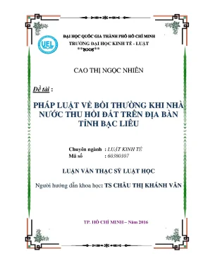 Pháp luật về bồi thường khi nhà nước thu hồi đất trên địa bàn tỉnh bạc liêu