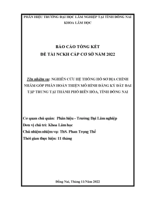 Nghiên cứu hệ thống hồ sơ địa chính nhằm góp phần hoàn thiện mô hình đăng ký đất đai tập trung tại thành phố biên hòa tỉnh đồng na