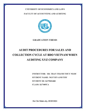 Audit procedures for sales and r ncollection cycle at bdo vietnam when r nauditing xyz company