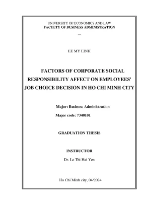 Factors of corporate social responsibility affect on employees job choice decision in ho chi minh city