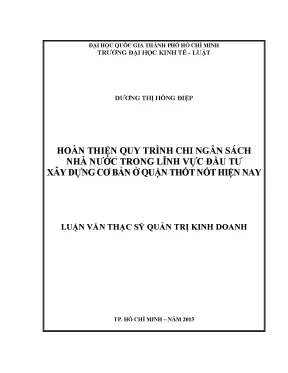 Hoàn thiện quy trình chi ngân sách nhà nước trong lĩnh vực đầu tư xây dựng cơ bản ở quận thốt nốt hiện nay