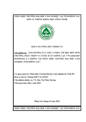 Ảnh hưởng của liều lượng vôi bột đến sinh trưởng phát triển và năng suất của giống lạc v79 arachis hypogaea l trồng tại phân hiệu trường đại học lâm nghiệp tỉnh đồng nai