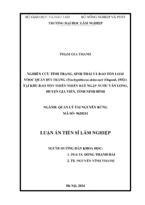 Nghiên cứu tình trạng sinh thái và bảo tồn loài voọc quần đùi trắng trachypithecus delacouri osgood 1932 tại khu bảo tồn thiên nhiên đất ngập nước vân long huyện gia viễn tỉnh ninh bình