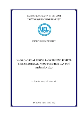 Nâng cao chất lượng tăng trưởng kinh tế tỉnh champasak nước cộng hòa dân chủ nhân dân lào