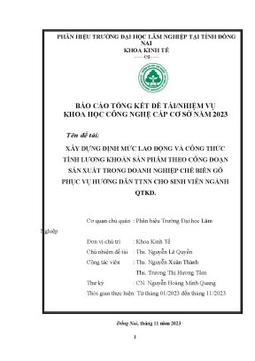 Xây dựng định mức lao động và công thức tính lương khoán sản phẩm theo công đoạn sản xuất trong doanh nghiệp chế biến gỗ phục vụ hướng dẫn ttnn cho sinh viên ngành qtkd