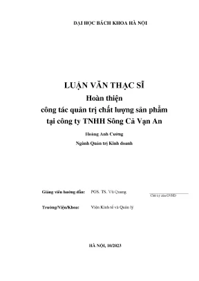 Hoàn thiện công tác quản trị chất lượng sản phẩm tại công ty tnhh sông cả vạn an