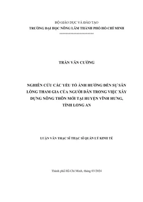 Luận văn thạc sĩ quản lý kinh tế nghiên cứu các yếu tố ảnh hưởng đến sự sẵn lòng tham gia của người dân trong việc xây dựng nông thôn mới tại huyện vĩnh hưng tỉnh long an