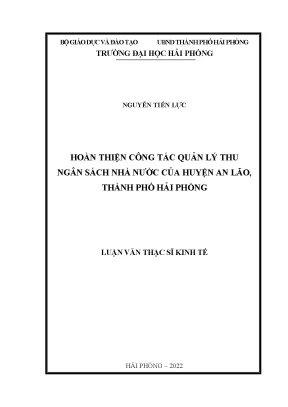 Luận văn thạc sĩ quản lý kinh tế hoàn thiện công tác quản lý thu ngân sách nhà nước của huyện an lão thành phố hải phòng