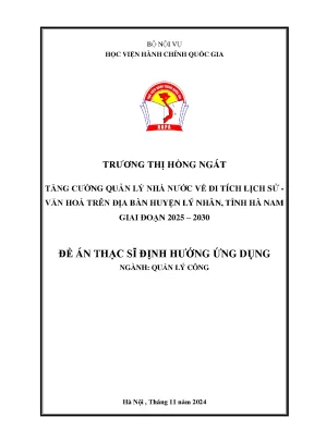 Tăng cường quản lý nhà nước về di tích lịch sử văn hoá trên địa bàn huyện lý nhân tỉnh hà nam giai đoạn 2025 2030