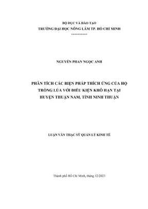 Luận văn thạc sĩ quản lý kinh tế phân tích các biện pháp thích ứng của hộ trồng lúa với điều kiện khô hạn tại huyện thuận nam tỉnh ninh thuận
