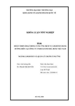 Hoàn thiện hoạt động cung ứng dịch vụ logistics đường biển tại công ty tnnh savino del bene việt nam
