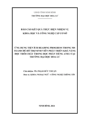 Ứng dụng tiện ích reading progress trong ms teams để hỗ trợ sinh viên phát triển khả năng đọc trôi chảy trong học phần tiếng anh 3 tại trường đại học hoa lư